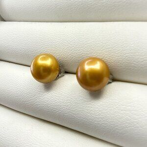 Honora Pearl Earrings Golden Button Yellow Sterling Silver 9.3mm Stud 925 QVC